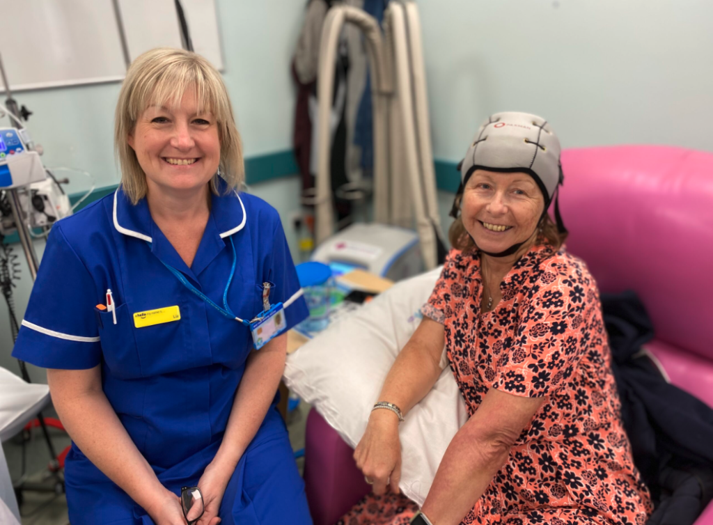 Deputy Sister Liz Timms with Sharon Wilkinson receiving her treatment on Ingham Suite