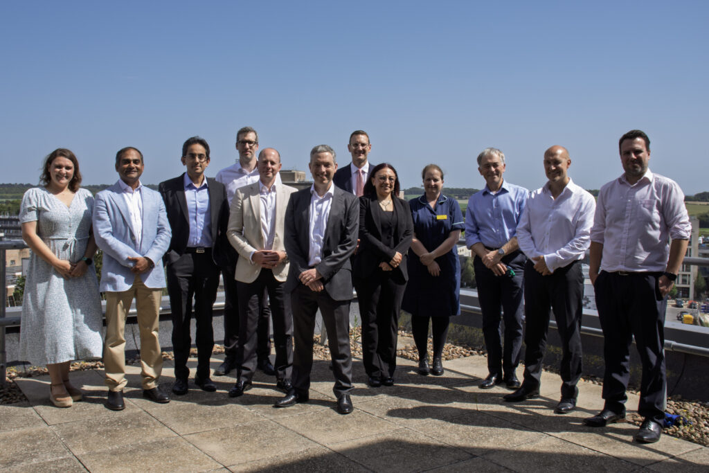 Pictured from left to right:  Fran Easton, Service Development Manager, GenesisCare UK Professor Karthik Ramasamy, MBBS, PhD, FRCP, FRCPath, Consultant Haematologist, Clinical Director SACT & Cell Therapy Lead, GenesisCare UK Dr Faisal Basheer, MA (Hons), MB BChir, MRCP, FRCPath, PhD, Consultant Haematologist and Apheresis Lead, CUH Mike Keech, Chief Finance Officer, CUH Paul Gearing, Chief Growth Officer, GenesisCare UK Dr Ben Uttenthal, MB BS PhD MRCP FRCPath, Consultant Haematologist, Director of Cell and Gene Therapy, CAR-T Therapy Lead, CUH Justin Hely, Chief Executive Officer, GenesisCare UK & Europe Eman Aboulnasr, Assistant Director of Commercial Development & Contracting, CUH Louise Corbett, Lead Cellular Therapies Nurse, CUH Dr Charles Crawley, MD FRCP FRCPath, Consultant Haematologist, Director of the Cambridge Blood and Marrow Transplant Programme, CUH Edward Smith, Director of Finance and Deputy Chief Finance Officer, CUH Daniel Gleghorn, Head of Operations, Cambridge Cellular Therapy Laboratory, CUH