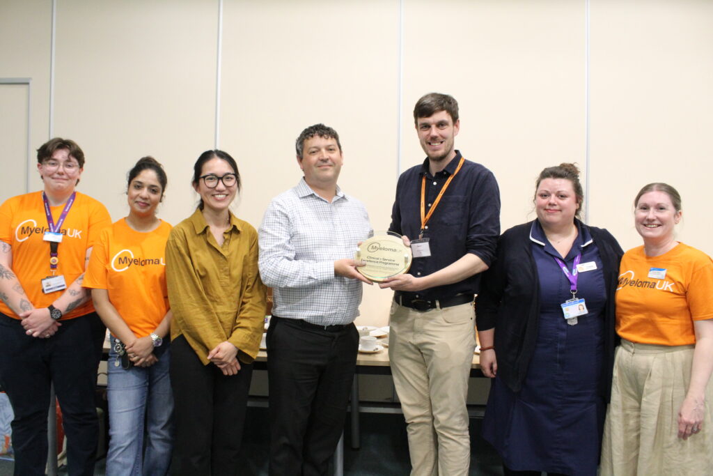 Myeloma UK presenting award to Haematology Team at Basingstoke and North Hampshire Hospital