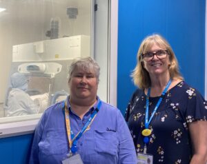 Louise Paatz and Dr Fiona Roberts with the new pharmacy isolator.